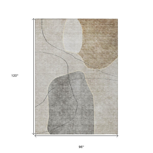 8' X 10' Beige Brown And Taupe Abstract Washable Indoor Outdoor Area Rug