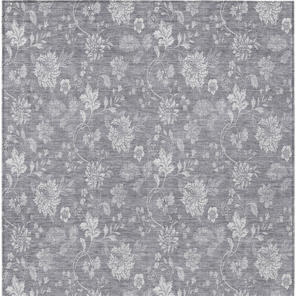 8' X 10' Gray Silver And Ivory Floral Washable Indoor Outdoor Area Rug