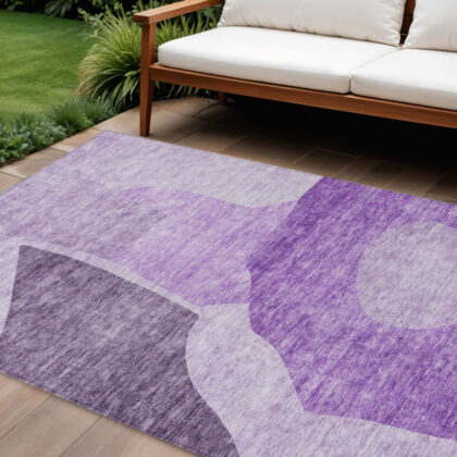 9' X 12' Eggplant Purple And Lilac Abstract Washable Indoor Outdoor Area Rug