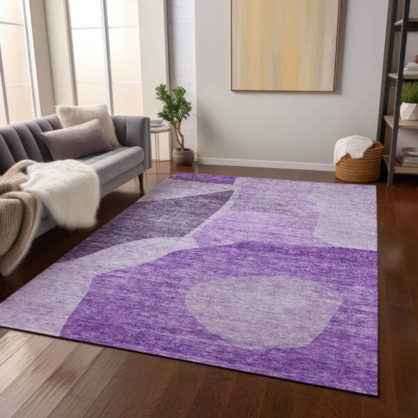 9' X 12' Eggplant Purple And Lilac Abstract Washable Indoor Outdoor Area Rug
