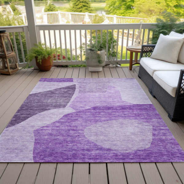 9' X 12' Eggplant Purple And Lilac Abstract Washable Indoor Outdoor Area Rug