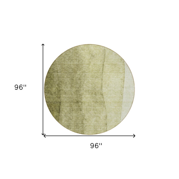 8' Olive Green And Artichoke Green Round Ombre Washable Indoor Outdoor Area Rug