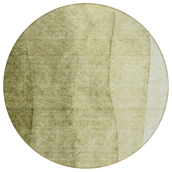 8' Olive Green And Artichoke Green Round Ombre Washable Indoor Outdoor Area Rug