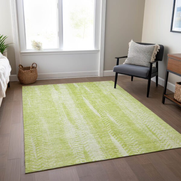 10' X 14' Artichoke Green And Ivory Botanical Leaves Washable Indoor Outdoor Area Rug