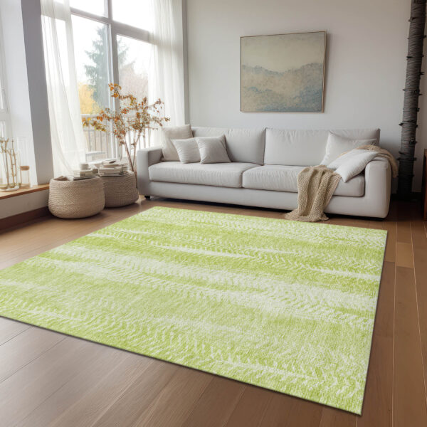 10' X 14' Artichoke Green And Ivory Botanical Leaves Washable Indoor Outdoor Area Rug