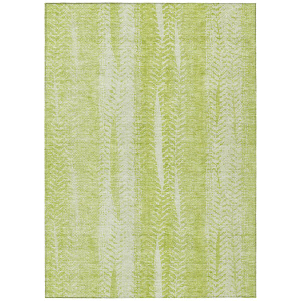 10' X 14' Artichoke Green And Ivory Botanical Leaves Washable Indoor Outdoor Area Rug