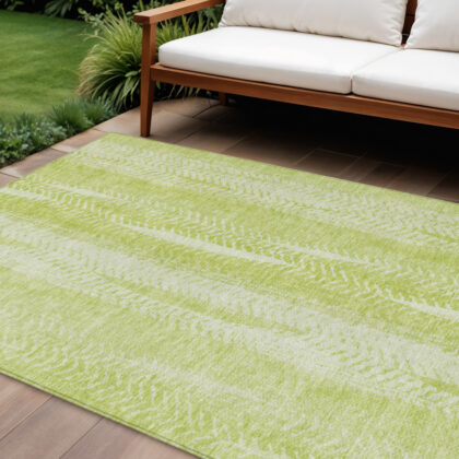 10' X 14' Artichoke Green And Ivory Botanical Leaves Washable Indoor Outdoor Area Rug