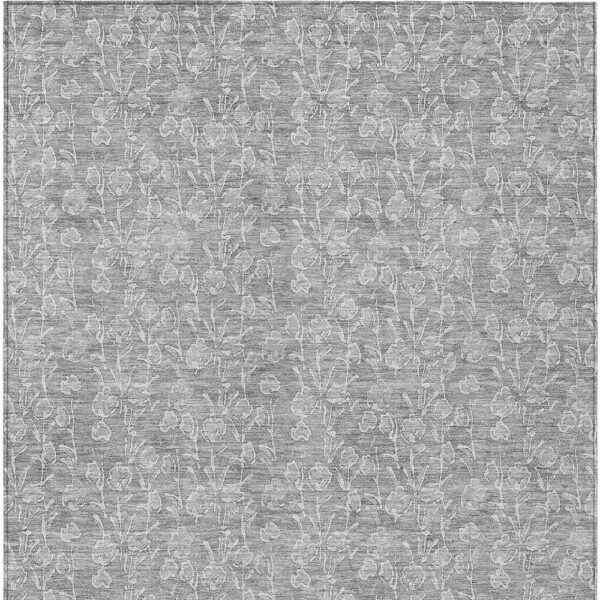 5' X 8' Silver And Ivory Floral Washable Indoor Outdoor Area Rug
