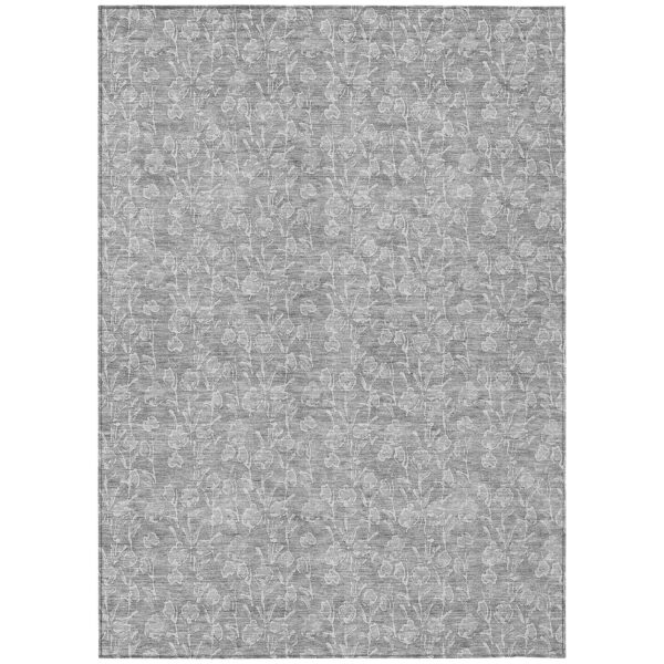 5' X 8' Silver And Ivory Floral Washable Indoor Outdoor Area Rug