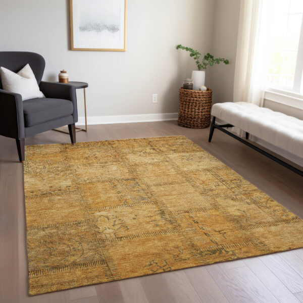 9' X 12' Peach Gray And Charcoal Patchwork Washable Indoor Outdoor Area Rug
