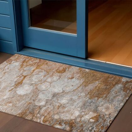 3' X 5' Terra Cotta Gray And Silver Abstract Washable Indoor Outdoor Area Rug