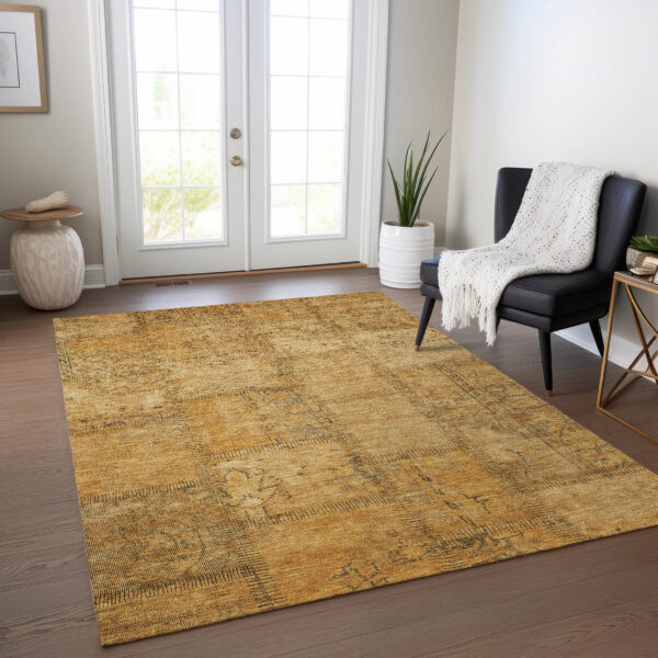 9' X 12' Peach Gray And Charcoal Patchwork Washable Indoor Outdoor Area Rug