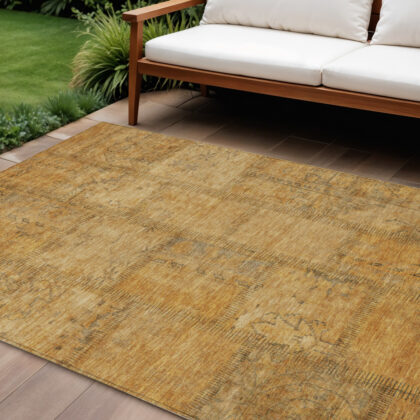 9' X 12' Peach Gray And Charcoal Patchwork Washable Indoor Outdoor Area Rug