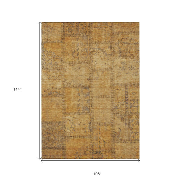 9' X 12' Peach Gray And Charcoal Patchwork Washable Indoor Outdoor Area Rug
