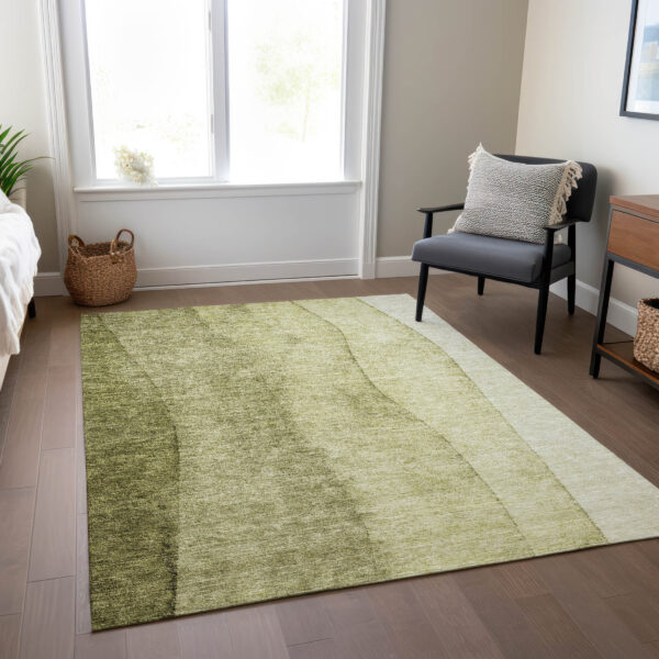 8' X 10' Olive Green And Artichoke Green Ombre Washable Indoor Outdoor Area Rug