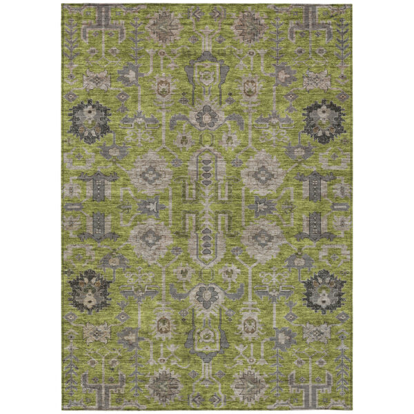 9' X 12' Olive Green Gray And Charcoal Oriental Washable Indoor Outdoor Area Rug