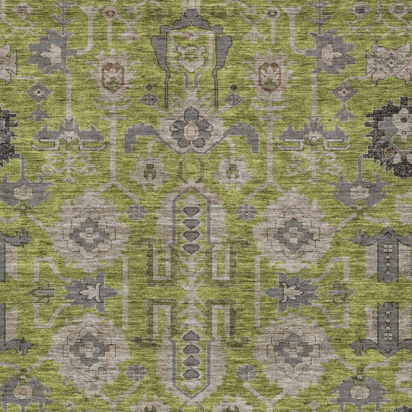 9' X 12' Olive Green Gray And Charcoal Oriental Washable Indoor Outdoor Area Rug