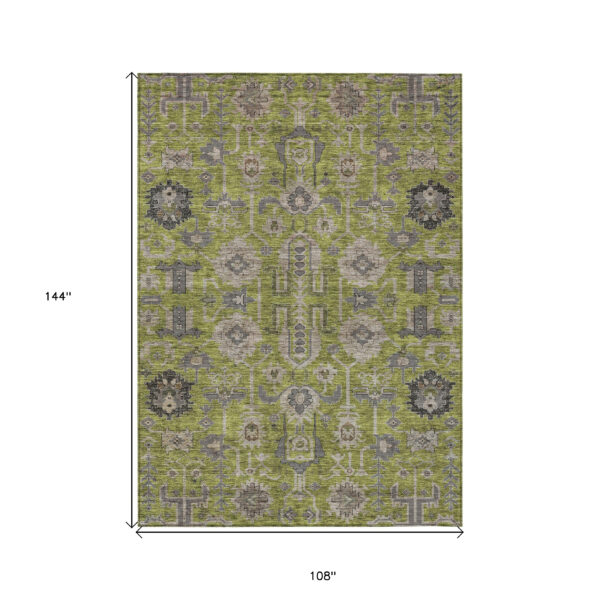 9' X 12' Olive Green Gray And Charcoal Oriental Washable Indoor Outdoor Area Rug