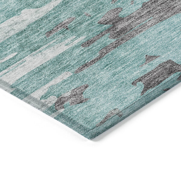 8' X 10' Teal Blue Charcoal And Silver Abstract Washable Indoor Outdoor Area Rug