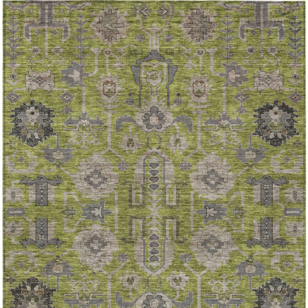 9' X 12' Olive Green Gray And Charcoal Oriental Washable Indoor Outdoor Area Rug