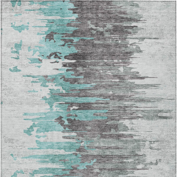 8' X 10' Teal Blue Charcoal And Silver Abstract Washable Indoor Outdoor Area Rug