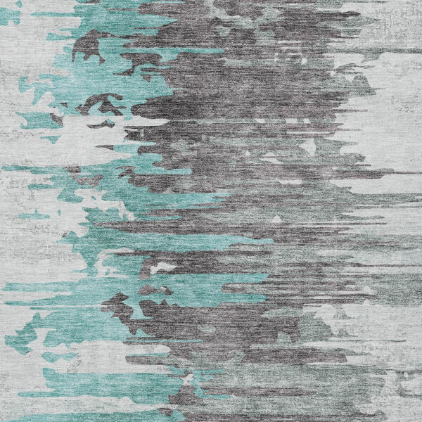 8' X 10' Teal Blue Charcoal And Silver Abstract Washable Indoor Outdoor Area Rug