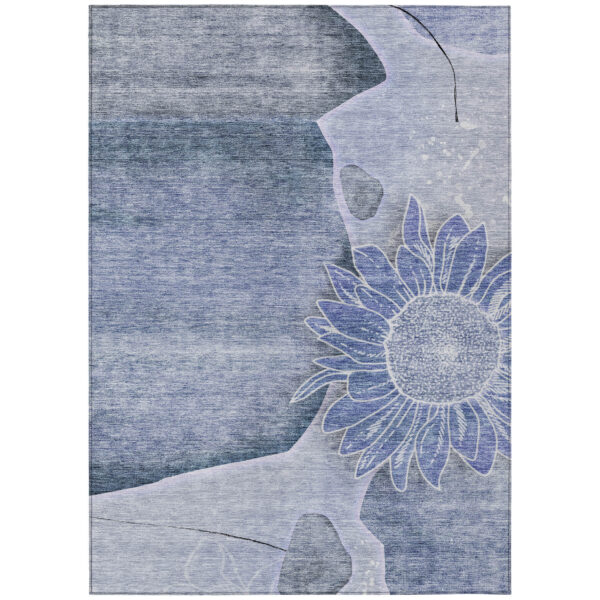 5' X 8' Sky Blue And Indigo Floral Washable Indoor Outdoor Area Rug