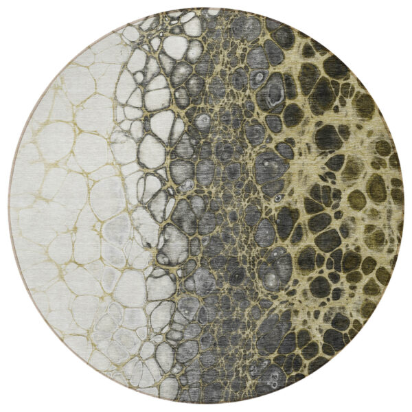 8' Beige Taupe And Chocolate Round Abstract Washable Indoor Outdoor Area Rug