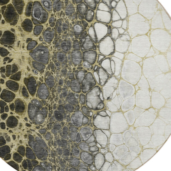 8' Beige Taupe And Chocolate Round Abstract Washable Indoor Outdoor Area Rug