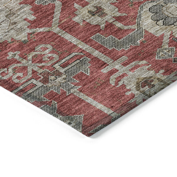 8' X 10' Red Beige And Charcoal Oriental Washable Indoor Outdoor Area Rug