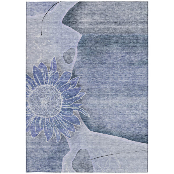 5' X 8' Sky Blue And Indigo Floral Washable Indoor Outdoor Area Rug