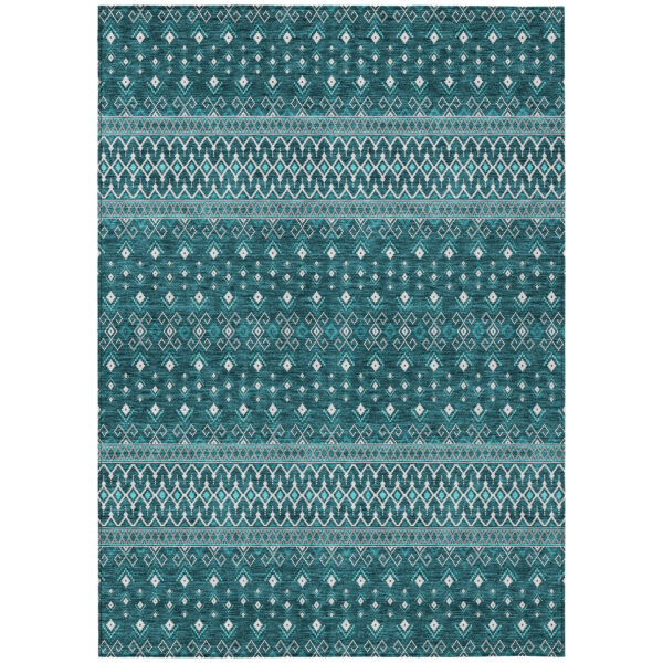 5' X 8' Teal Blue Aqua And Ivory Tribal Washable Indoor Outdoor Area Rug
