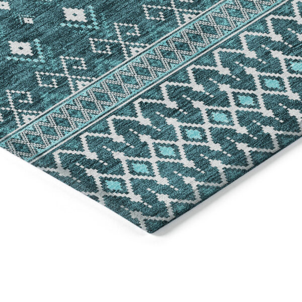 5' X 8' Teal Blue Aqua And Ivory Tribal Washable Indoor Outdoor Area Rug
