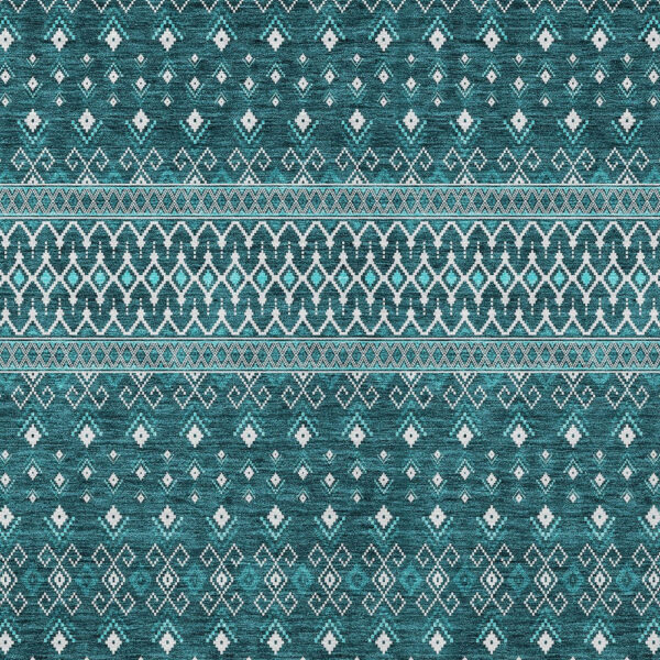 5' X 8' Teal Blue Aqua And Ivory Tribal Washable Indoor Outdoor Area Rug