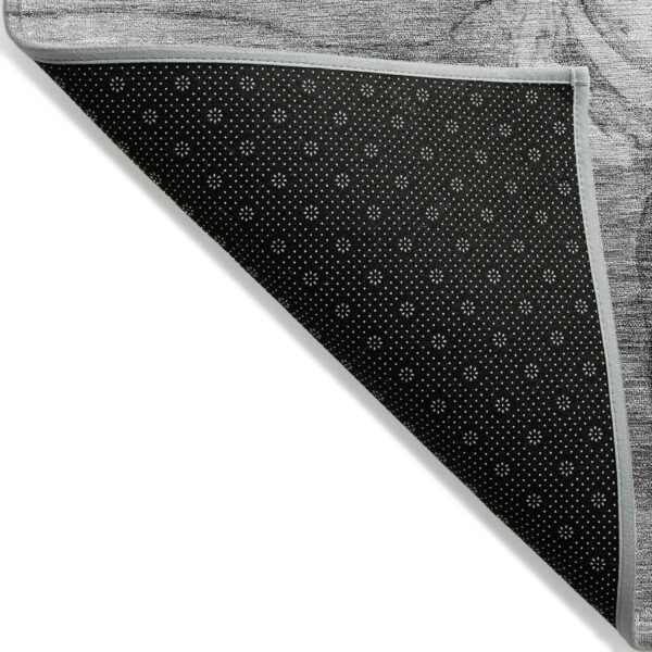 8' Gray Charcoal And Silver Round Floral Washable Indoor Outdoor Area Rug