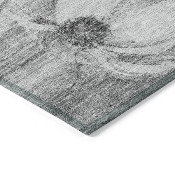 8' Gray Charcoal And Silver Round Floral Washable Indoor Outdoor Area Rug