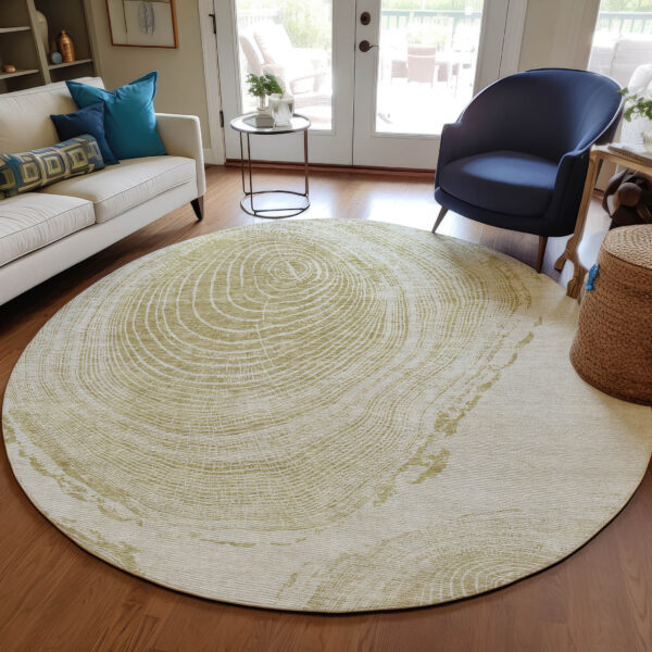 8' Khaki Beige And Taupe Round Abstract Washable Indoor Outdoor Area Rug