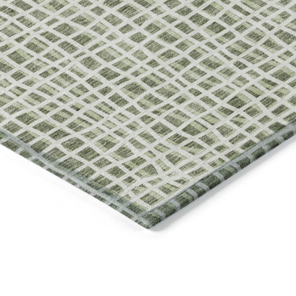 9' X 12' Green And Ivory Striped Washable Indoor Outdoor Area Rug