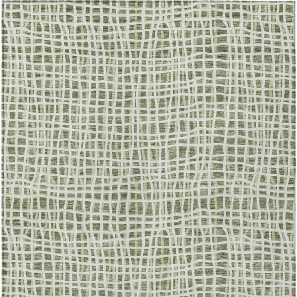 9' X 12' Green And Ivory Striped Washable Indoor Outdoor Area Rug