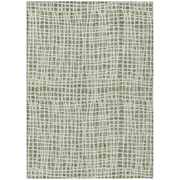 9' X 12' Green And Ivory Striped Washable Indoor Outdoor Area Rug
