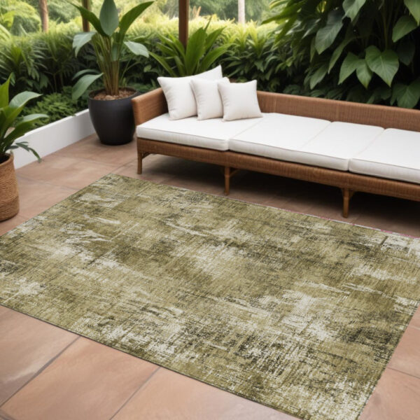 8' X 10' Brown Taupe And Ivory Abstract Washable Indoor Outdoor Area Rug