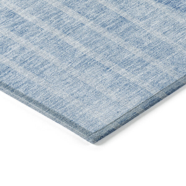 8' X 10' Denim Blue And Sky Blue Striped Washable Indoor Outdoor Area Rug
