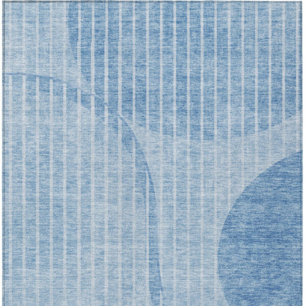 8' X 10' Denim Blue And Sky Blue Striped Washable Indoor Outdoor Area Rug