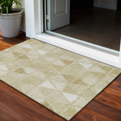 3' X 5' Khaki Beige And Tan Geometric Washable Indoor Outdoor Area Rug