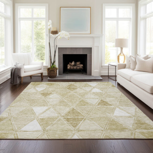 3' X 5' Khaki Beige And Tan Geometric Washable Indoor Outdoor Area Rug