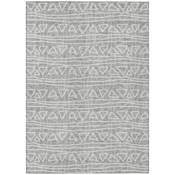 10' X 14' Gray Charcoal And Silver Geometric Washable Indoor Outdoor Area Rug