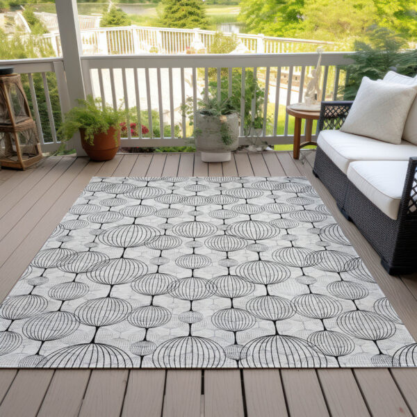 3' X 5' White Gray And Silver Geometric Washable Indoor Outdoor Area Rug