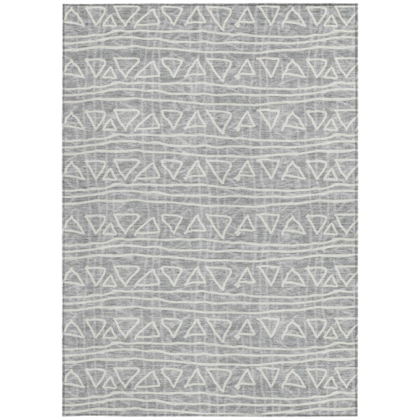 10' X 14' Gray Charcoal And Silver Geometric Washable Indoor Outdoor Area Rug