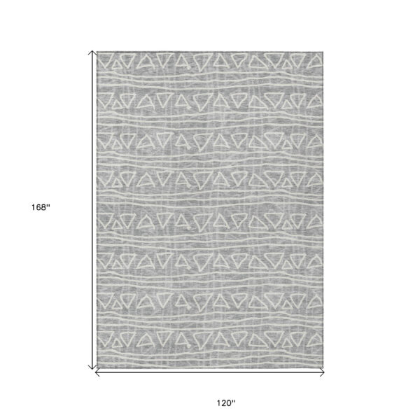 10' X 14' Gray Charcoal And Silver Geometric Washable Indoor Outdoor Area Rug