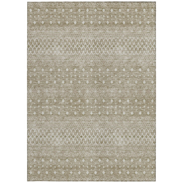 8' X 10' Taupe Green And Ivory Tribal Washable Indoor Outdoor Area Rug